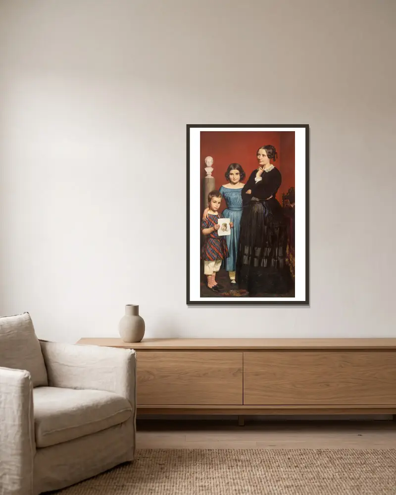 Portrait of Frederikke Vilhelmine Hage with Children av Wilhelm Marstrand inramad på en vägg