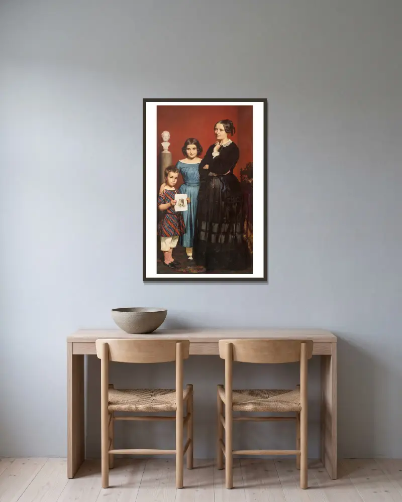 Portrait of Frederikke Vilhelmine Hage with Children av Wilhelm Marstrand inramad på en vägg