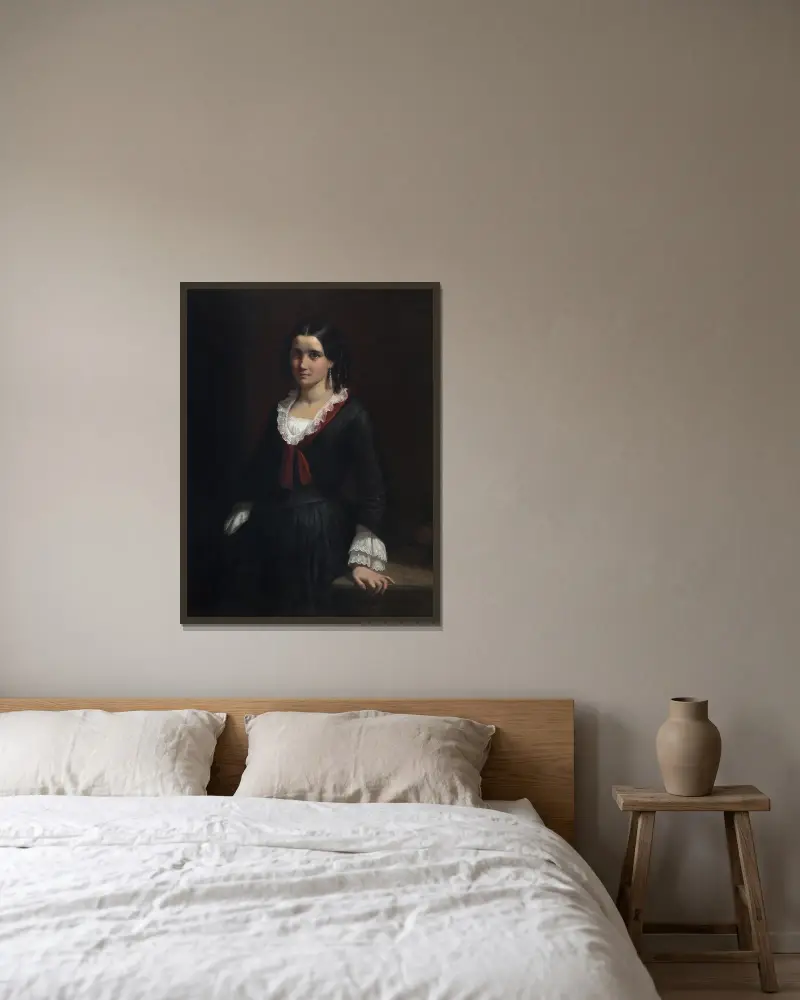 Portrait of Miss Vilhelmine (Ville) Hage, later Mrs. Heise (1838-1912) av Wilhelm Marstrand inramad på en vägg