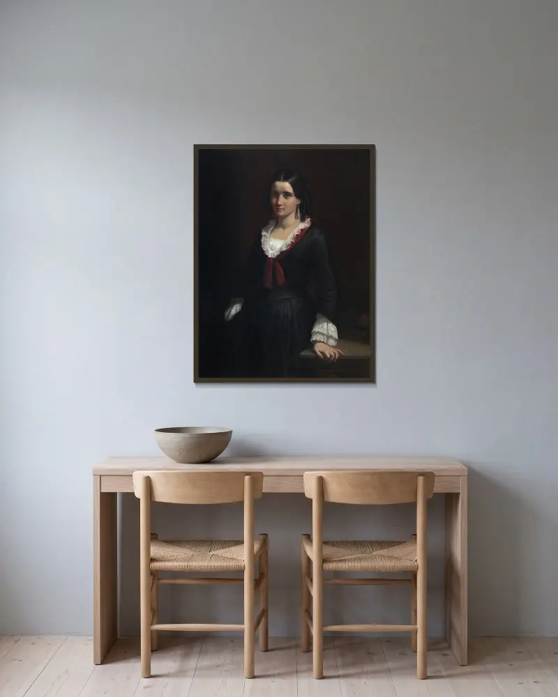 Portrait of Miss Vilhelmine (Ville) Hage, later Mrs. Heise (1838-1912) av Wilhelm Marstrand inramad på en vägg