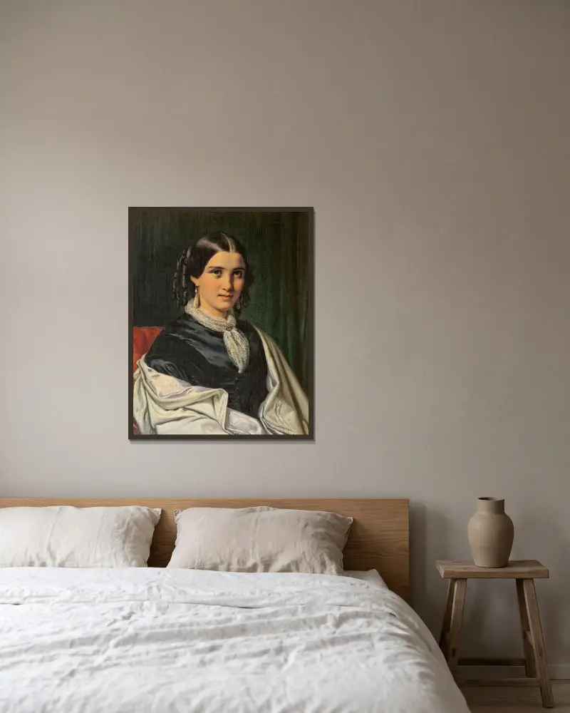 Porträt der Frau Vilhelmine Heise, geborene Hage (1838–1912) von Wilhelm Marstrand gerahmt an einer Wand