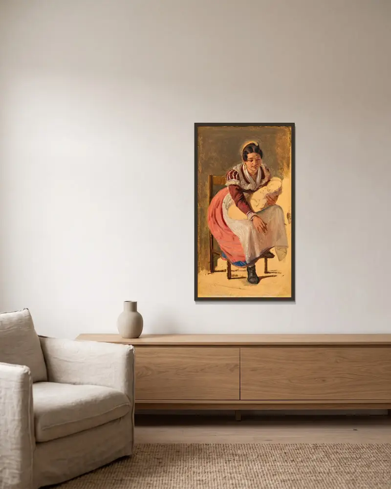 Römische Frau mit Kind. Studie zu Das Fest des heiligen Antonius in Rom von Wilhelm Marstrand gerahmt an einer Wand