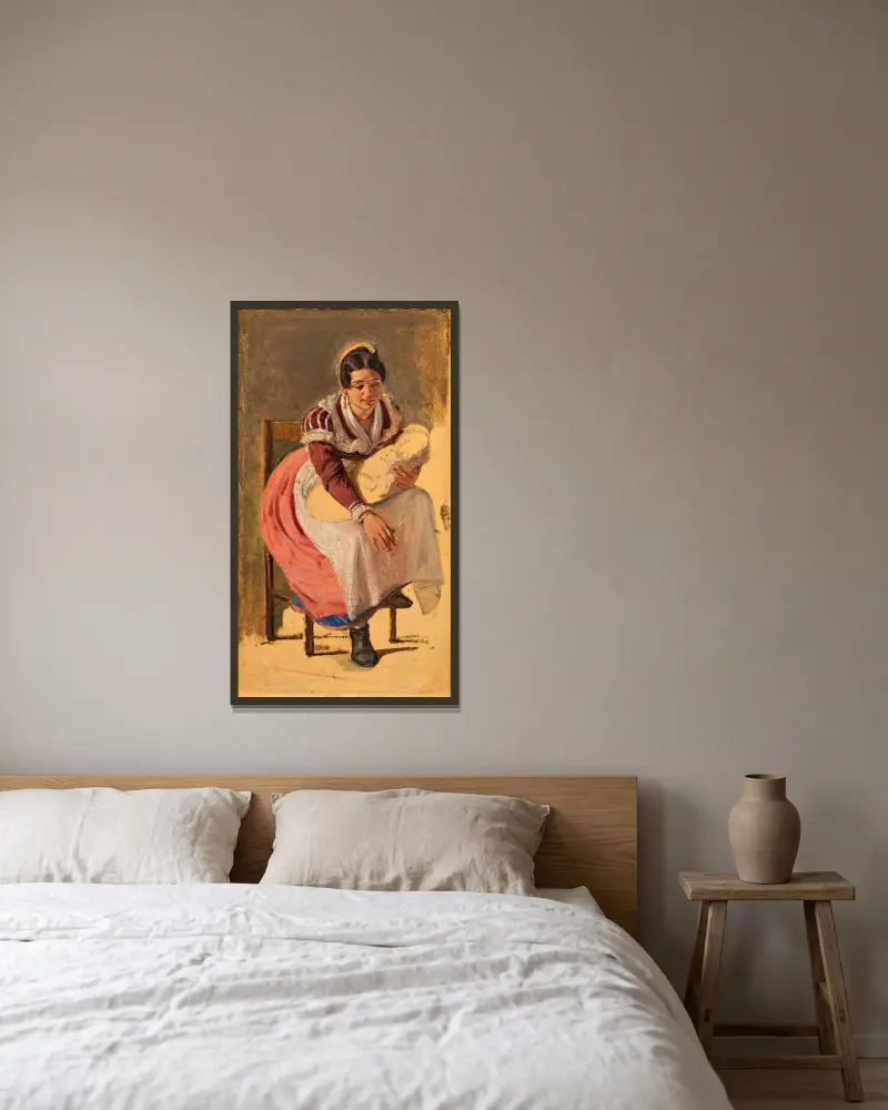 Römische Frau mit Kind. Studie zu Das Fest des heiligen Antonius in Rom von Wilhelm Marstrand gerahmt an einer Wand