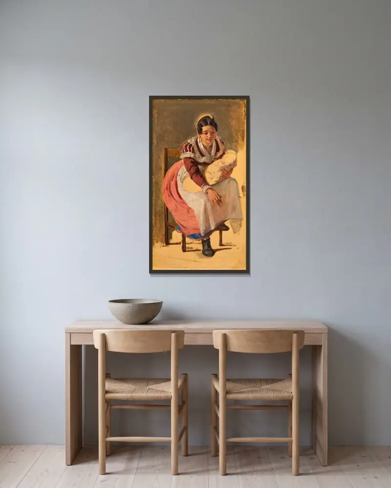 Römische Frau mit Kind. Studie zu Das Fest des heiligen Antonius in Rom von Wilhelm Marstrand gerahmt an einer Wand