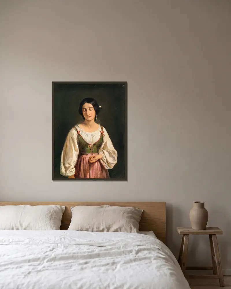 Standing Italian Woman. Study for A Goatherd Selling Milk av Wilhelm Marstrand inramad på en vägg