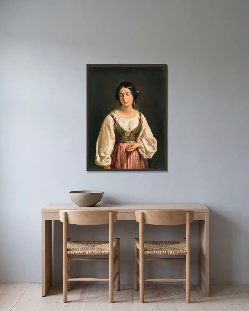 Standing Italian Woman. Study for A Goatherd Selling Milk av Wilhelm Marstrand inramad på en vägg