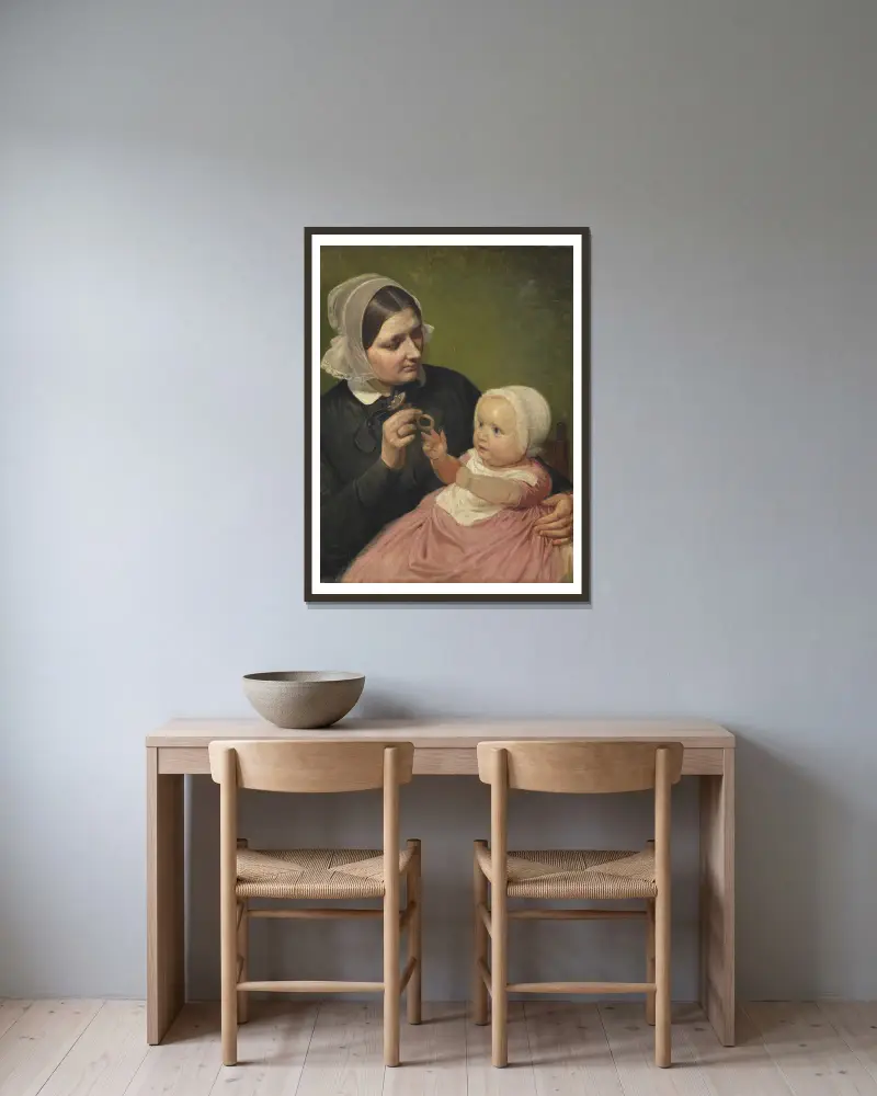 The Artist’s Wife and Their Son Poul av Wilhelm Marstrand inramad på en vägg