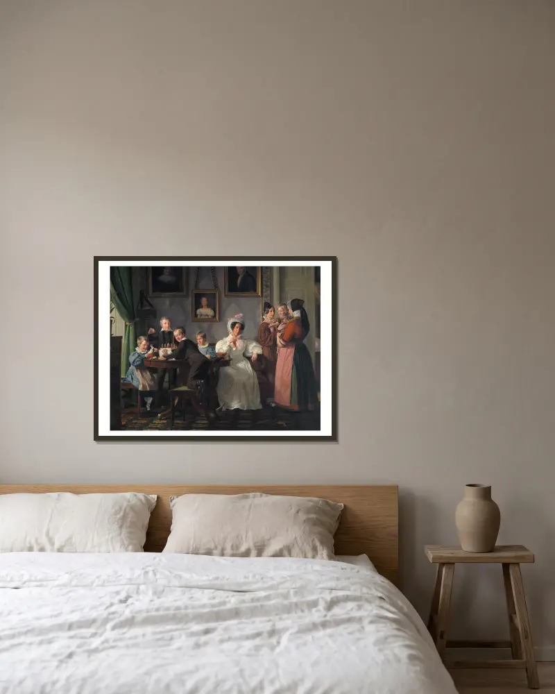 The Waagepetersen Family av Wilhelm Marstrand inramad på en vägg