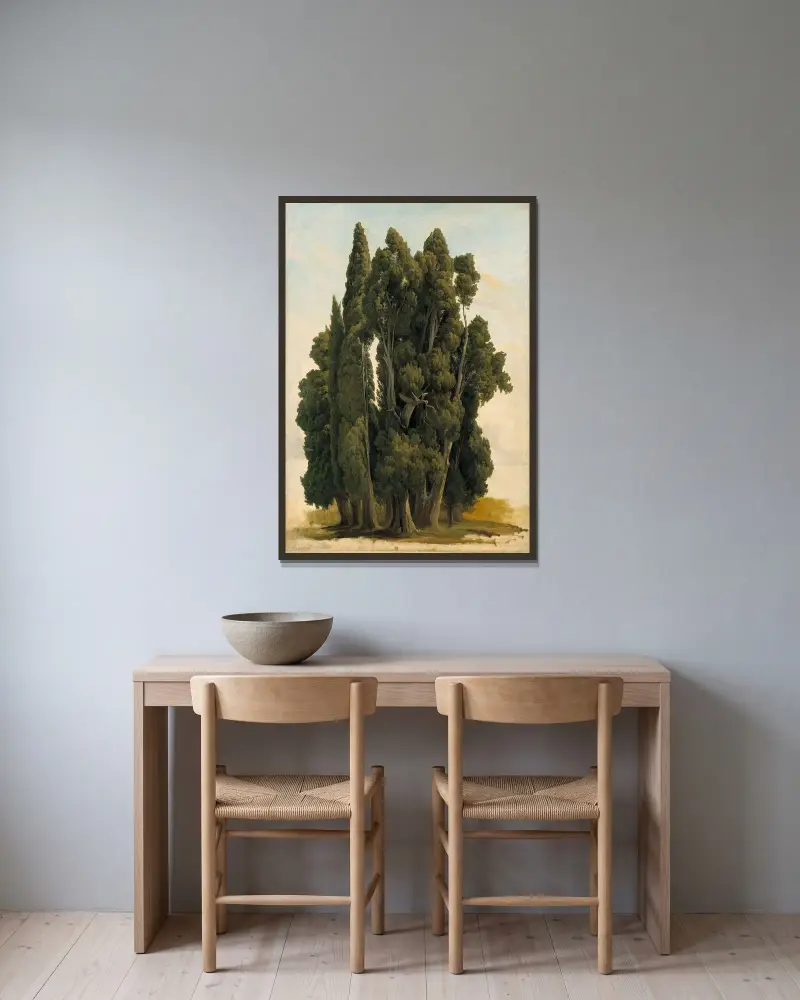 Cypresses. Study av Gustaf Wilhelm Palm inramad på en vägg