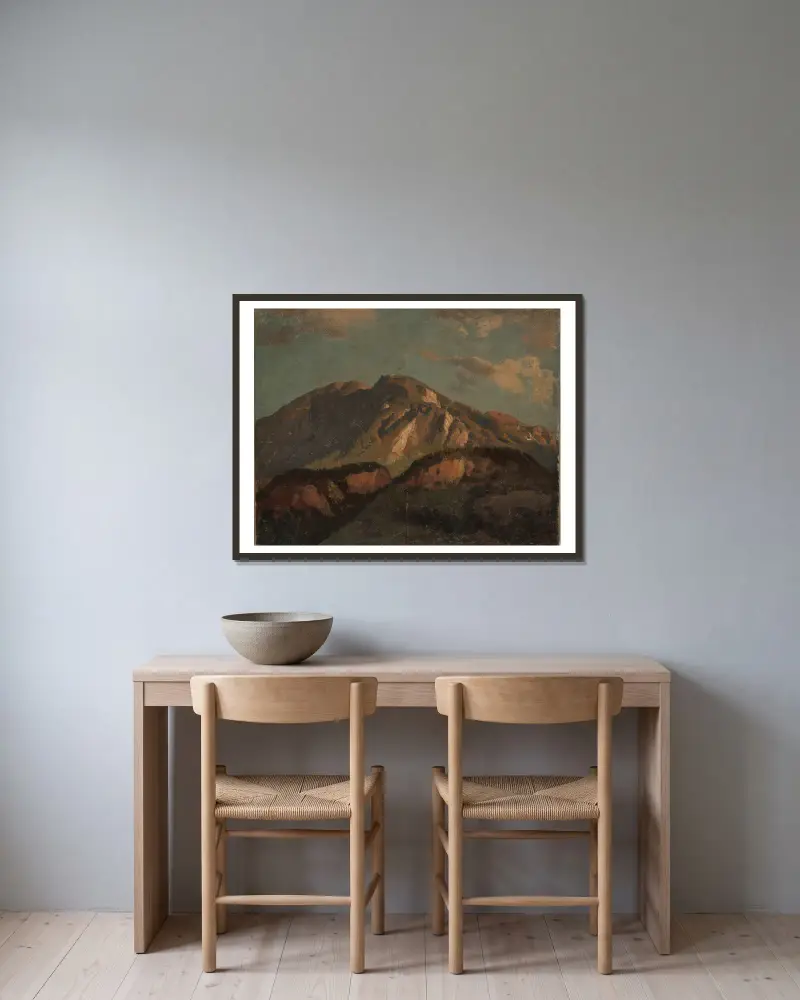 Bergrücken (wohl) in Graubünden von Johann Wilhelm Schirmer gerahmt an einer Wand