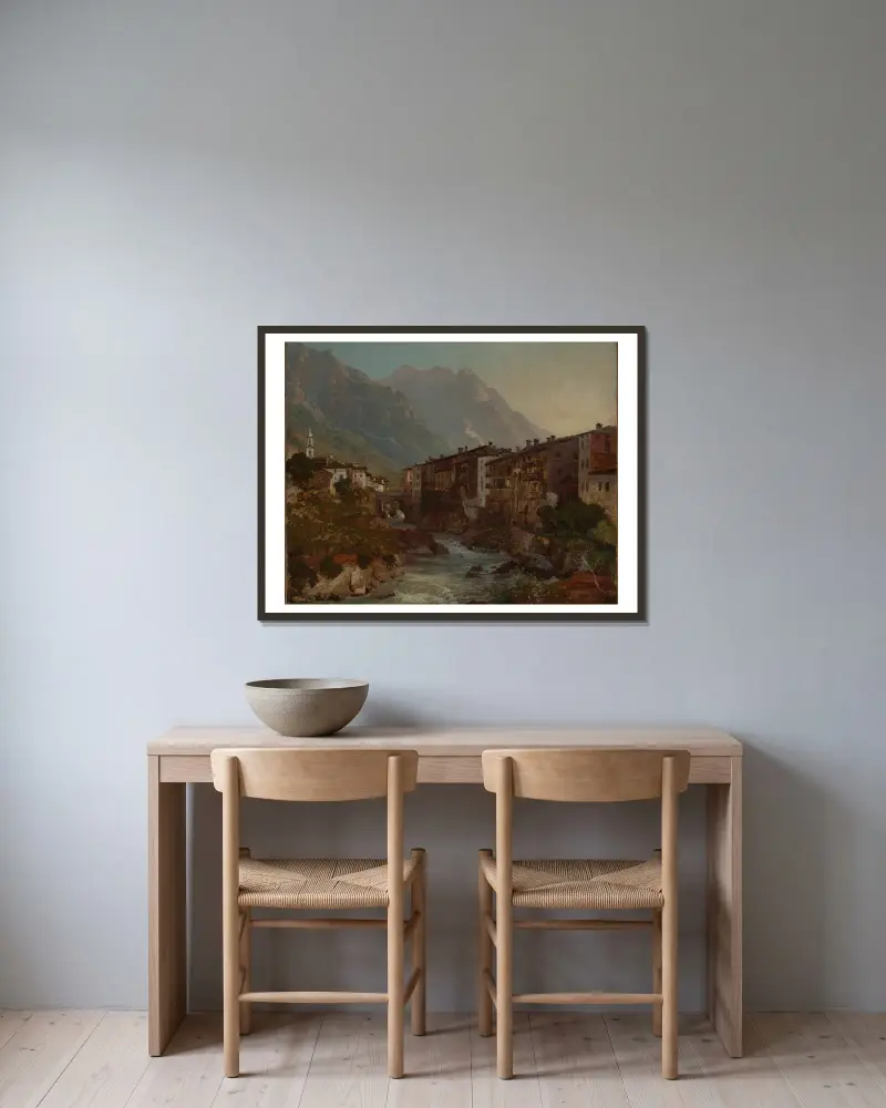 Blick auf Chiavenna von Johann Wilhelm Schirmer gerahmt an einer Wand