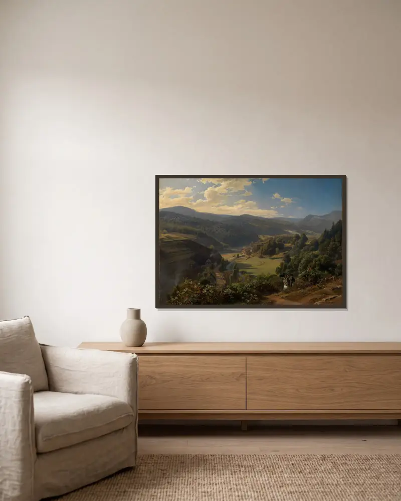 Das Geroldsauertal bei Baden-Baden von Johann Wilhelm Schirmer gerahmt an einer Wand