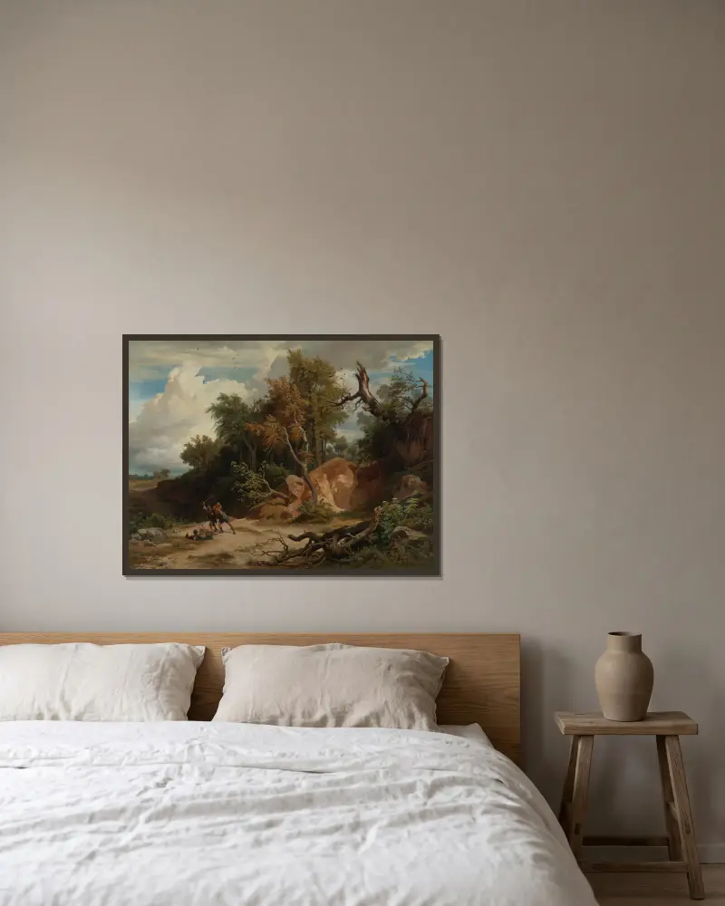 Der Mittag, Der Überfall auf den Wanderer av Johann Wilhelm Schirmer inramad på en vägg