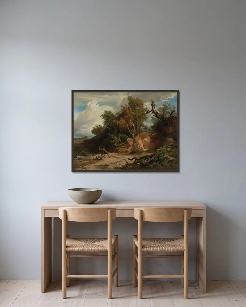 Der Mittag, Der Überfall auf den Wanderer av Johann Wilhelm Schirmer inramad på en vägg