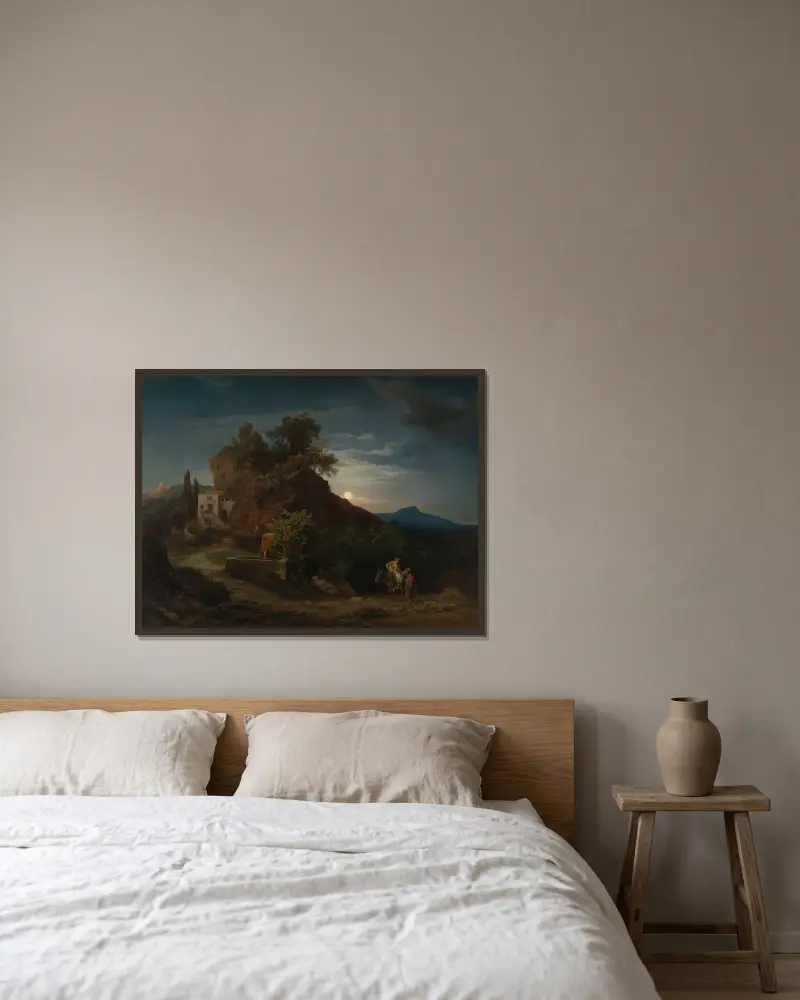 Die Nacht, Die Ankunft des Samariters mit dem Verletzten in der Herberge av Johann Wilhelm Schirmer inramad på en vägg