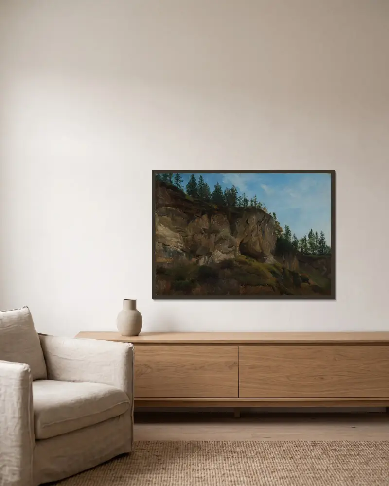 Bergvägg i Schweiz av Johann Wilhelm Schirmer inramad på en vägg