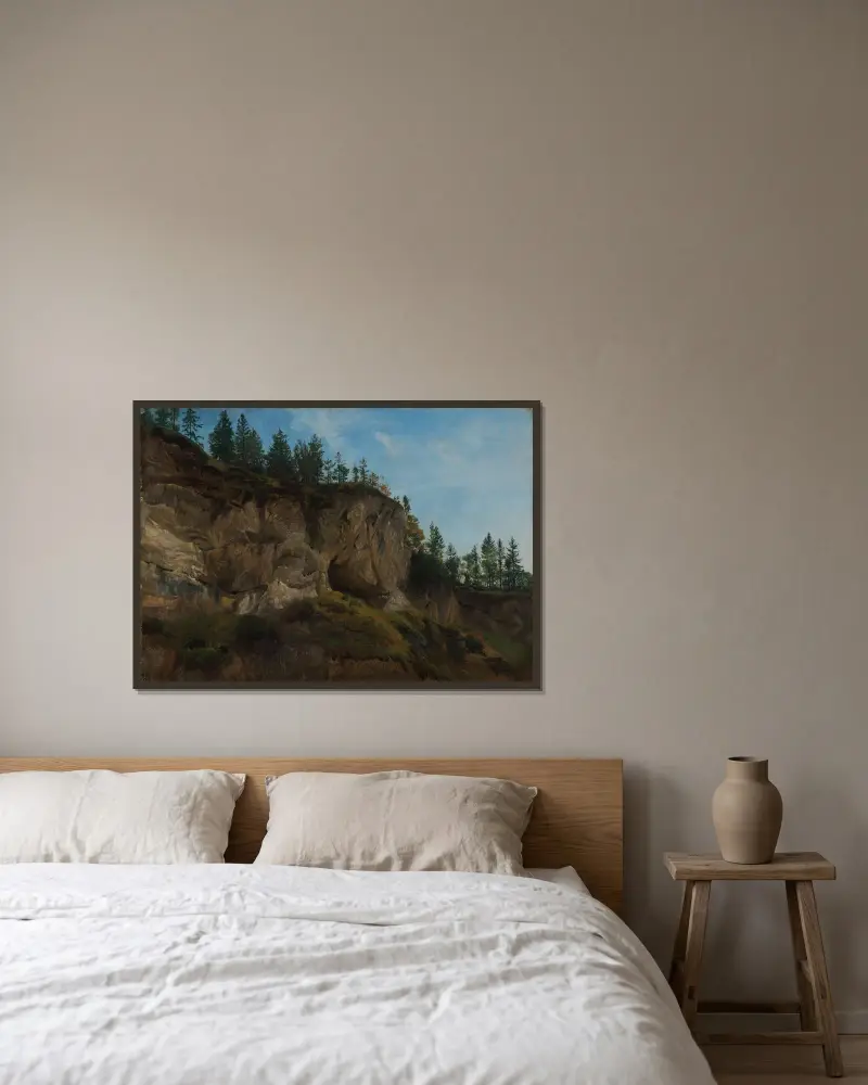 Bergvägg i Schweiz av Johann Wilhelm Schirmer inramad på en vägg