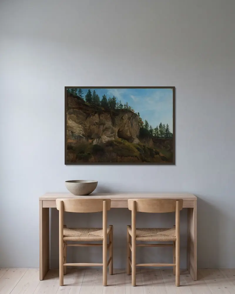 Bergvägg i Schweiz av Johann Wilhelm Schirmer inramad på en vägg