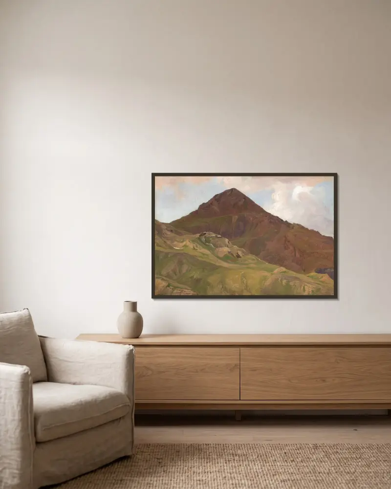 Kahle Hochgebirgslandschaft av Johann Wilhelm Schirmer inramad på en vägg
