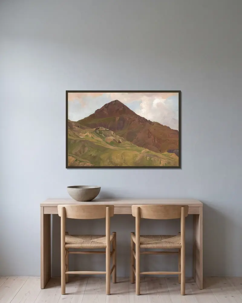 Kahle Hochgebirgslandschaft av Johann Wilhelm Schirmer inramad på en vägg