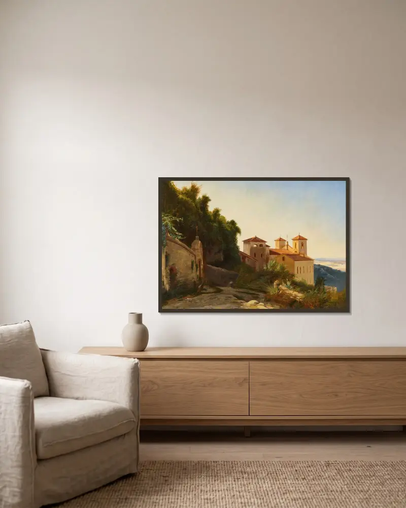 Kloster in Italien av Johann Wilhelm Schirmer inramad på en vägg