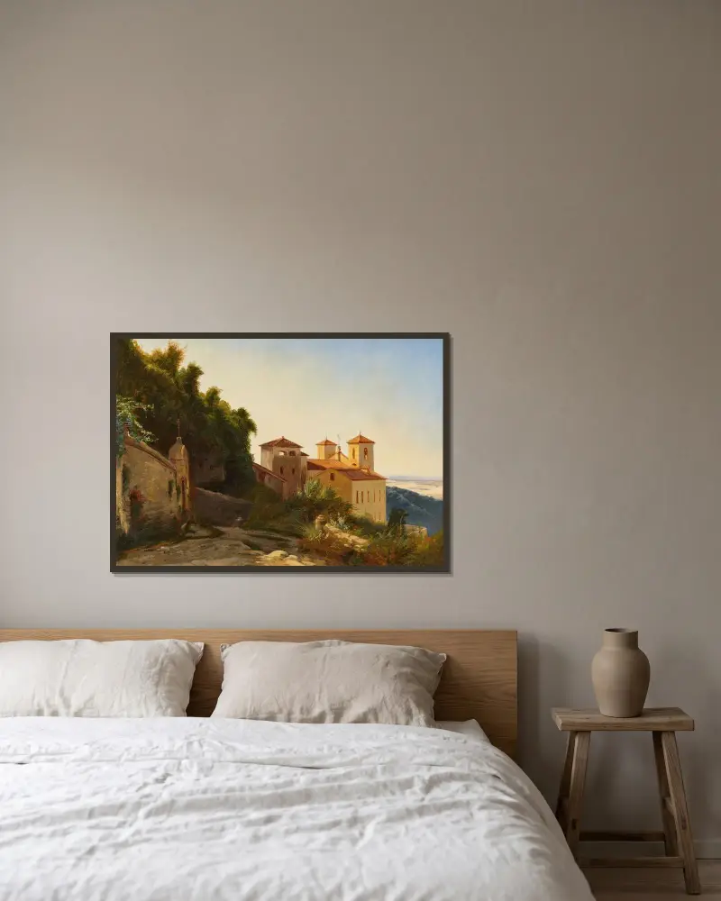 Kloster in Italien av Johann Wilhelm Schirmer inramad på en vägg