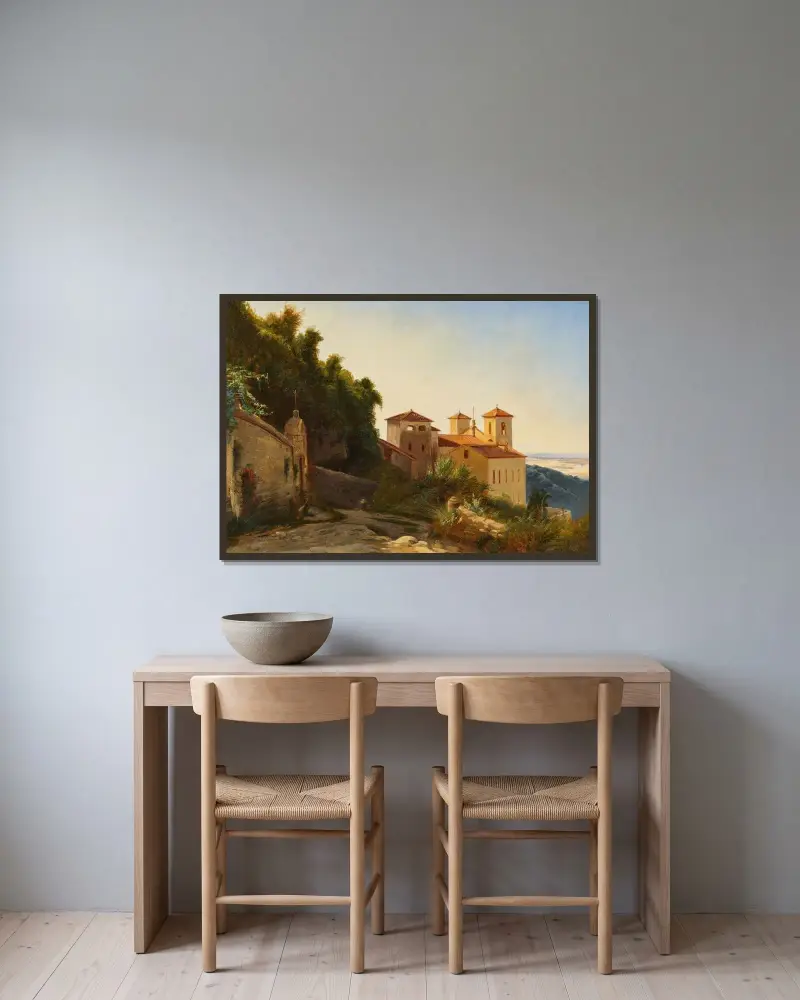 Kloster in Italien av Johann Wilhelm Schirmer inramad på en vägg