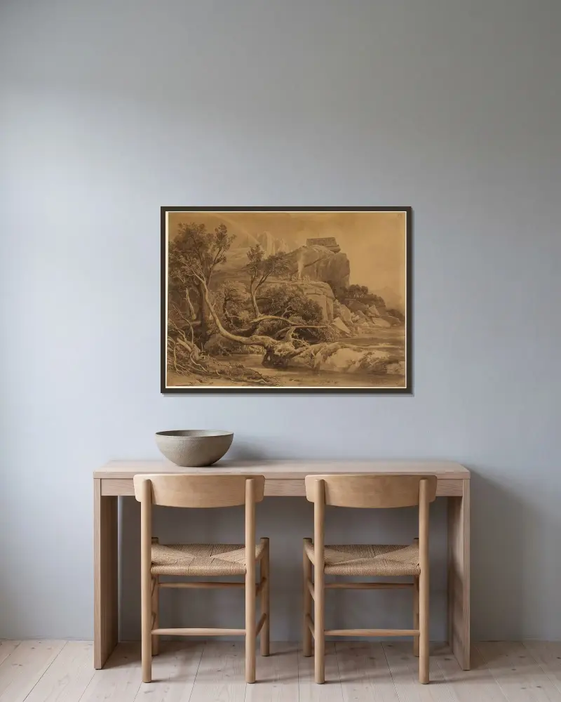 Noas tackoffer (1 Mos 8:20) av Johann Wilhelm Schirmer inramad på en vägg
