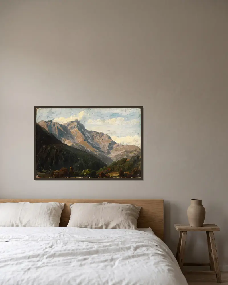 Schweizer Gebirgslandschaft mit dem Piz Beverin im Hintergrund av Johann Wilhelm Schirmer inramad på en vägg