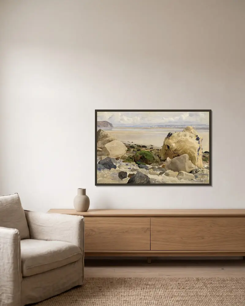 Steiniger Strand av Johann Wilhelm Schirmer inramad på en vägg