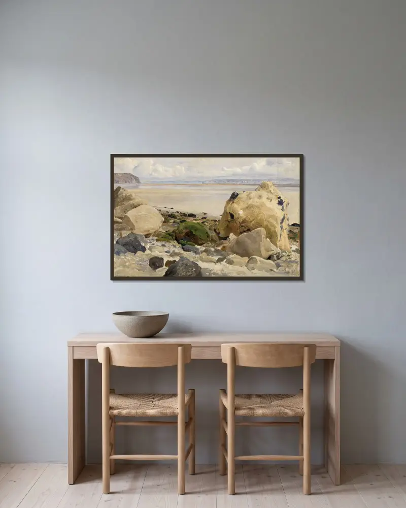 Steiniger Strand av Johann Wilhelm Schirmer inramad på en vägg