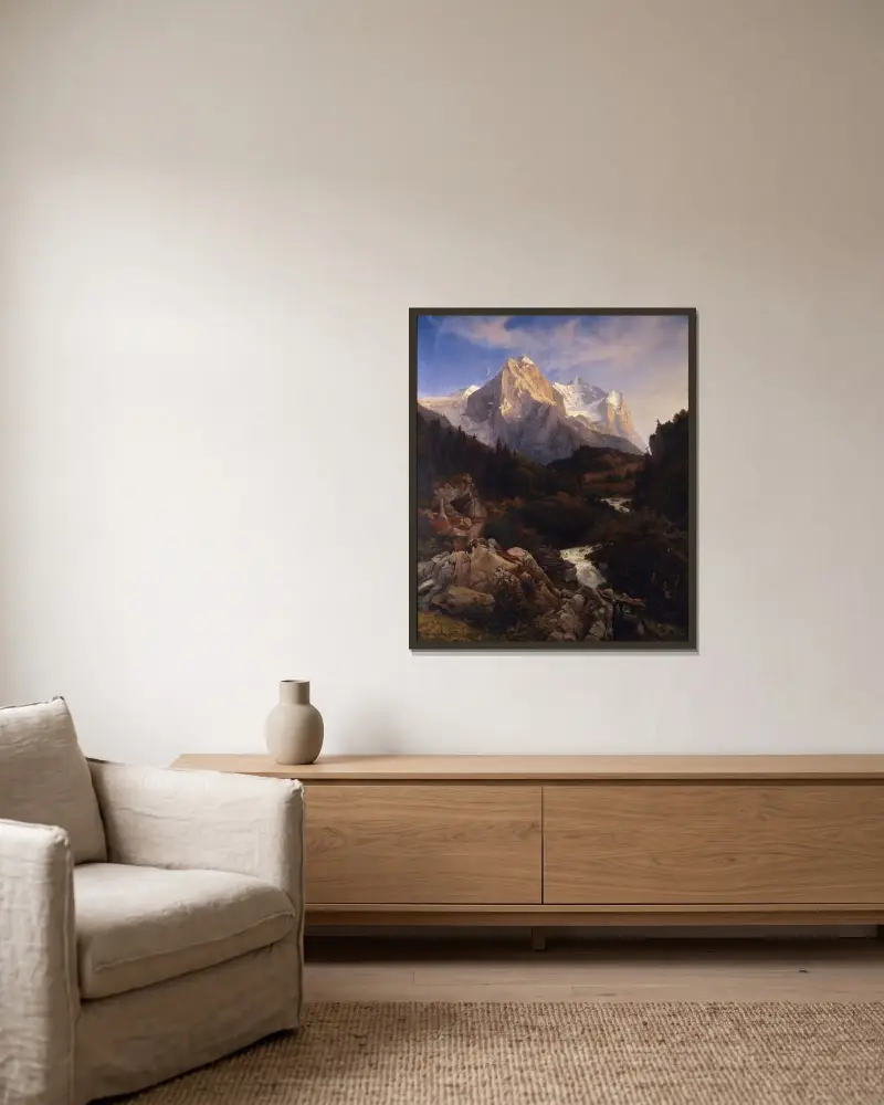The Wetterhorn av Johann Wilhelm Schirmer inramad på en vägg