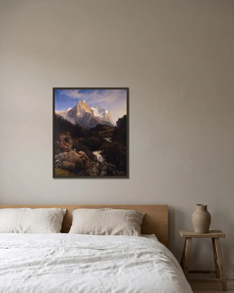 The Wetterhorn av Johann Wilhelm Schirmer inramad på en vägg