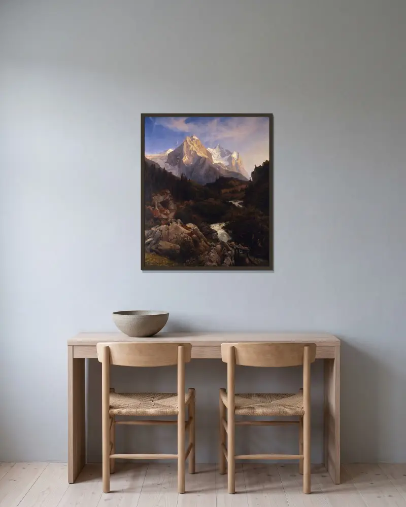 The Wetterhorn av Johann Wilhelm Schirmer inramad på en vägg