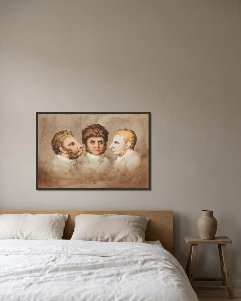 Drei männliche Kopfstudien von Johann Heinrich Wilhelm Tischbein gerahmt an einer Wand