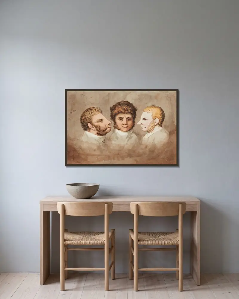 Drei männliche Kopfstudien von Johann Heinrich Wilhelm Tischbein gerahmt an einer Wand