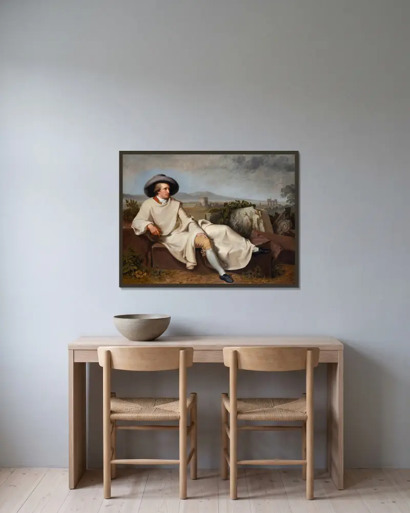 Goethe in the Roman Campagna av Johann Heinrich Wilhelm Tischbein inramad på en vägg