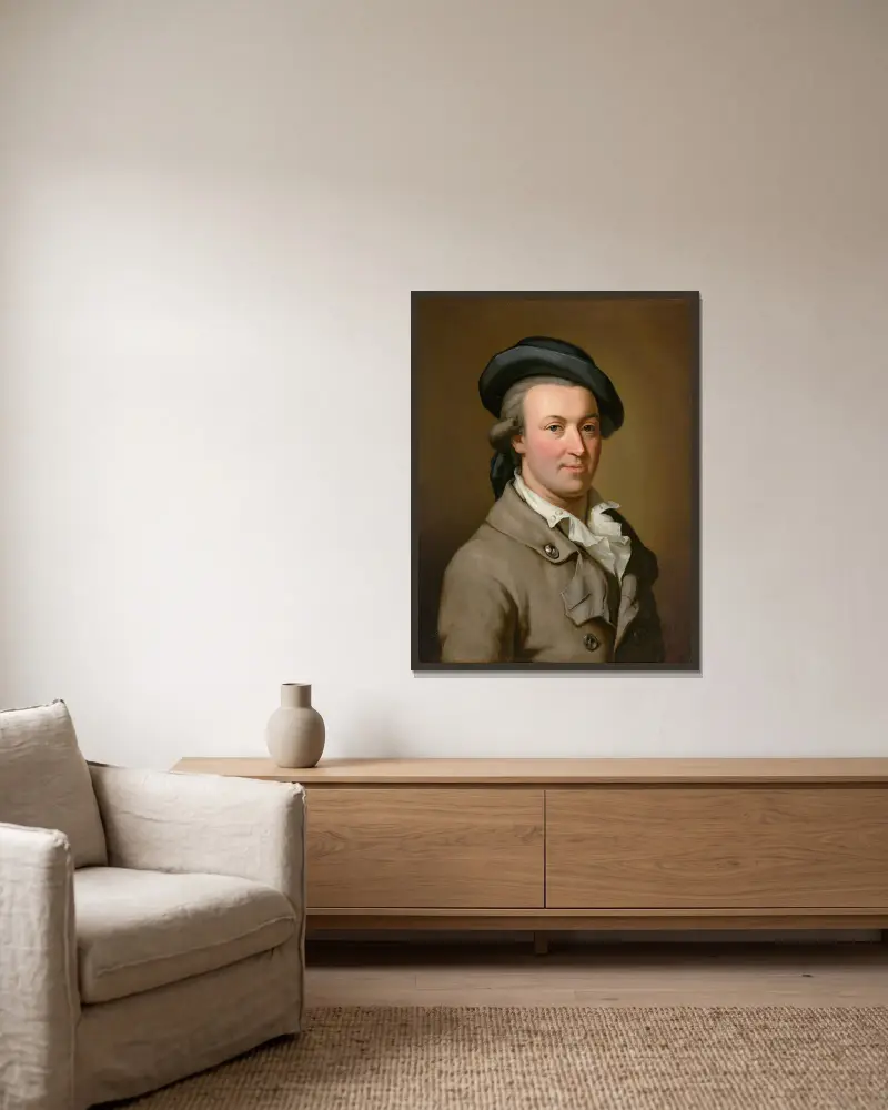 Porträt des Hans Jakob Irminger av Johann Heinrich Wilhelm Tischbein inramad på en vägg