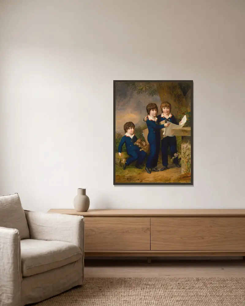 The Children of Martin Anton Heckscher; Johann Gustav Wilhelm Moritz (1797–1865), Carl Martin Adolph (1796–1850), and Leopold (born 1792) av Johann Heinrich Wilhelm Tischbein inramad på en vägg
