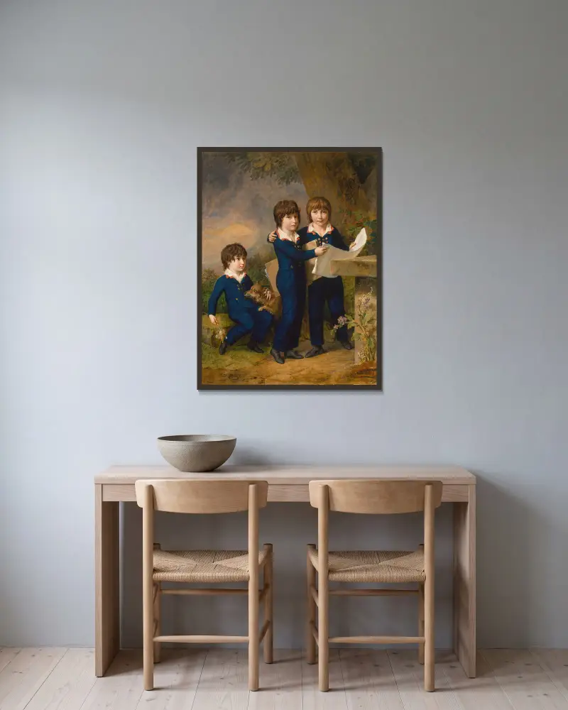 The Children of Martin Anton Heckscher; Johann Gustav Wilhelm Moritz (1797–1865), Carl Martin Adolph (1796–1850), and Leopold (born 1792) av Johann Heinrich Wilhelm Tischbein inramad på en vägg