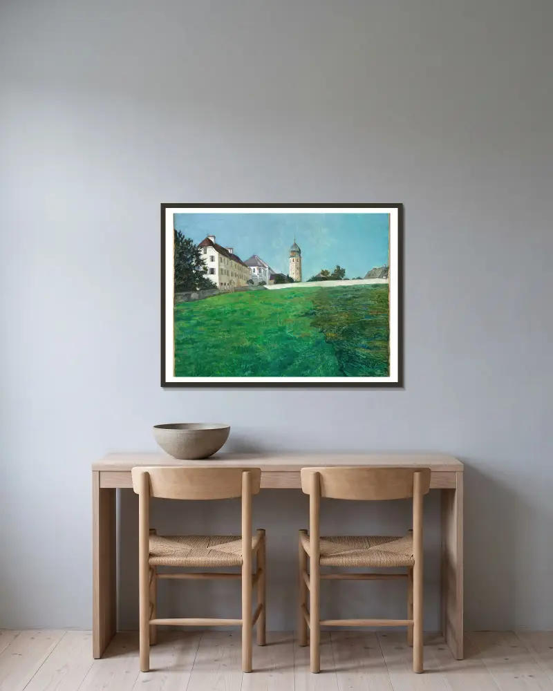 A View of Frauenchiemsee av Wilhelm Trübner inramad på en vägg