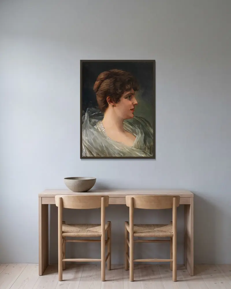 Bildnis einer Dame im Profil von Wilhelm Trübner gerahmt an einer Wand