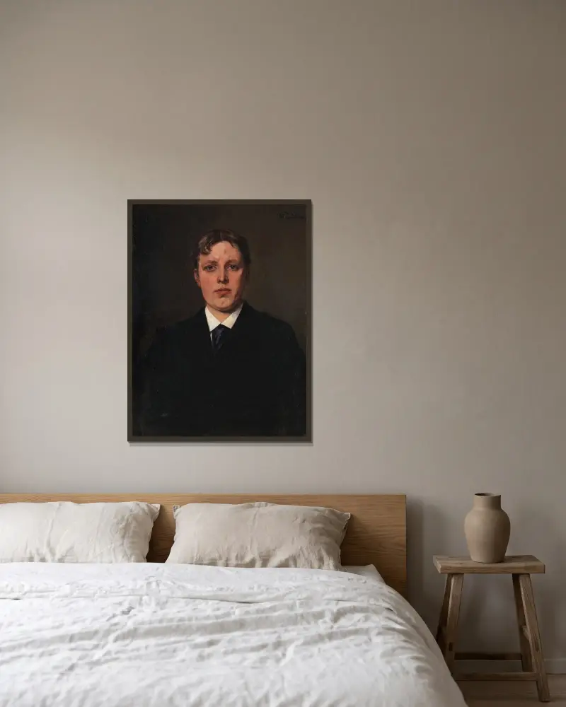 Porträtt av Nikolaus Trübner, konstnärens bror av Wilhelm Trübner inramad på en vägg