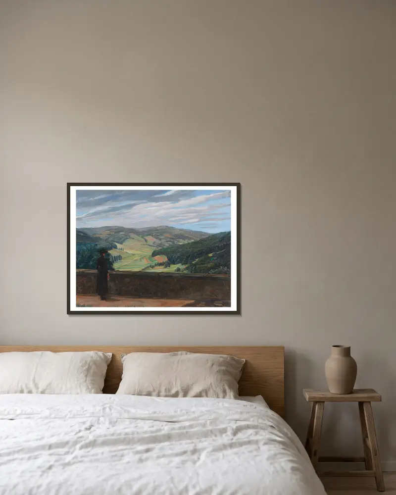 Blick in den Odenwald von Wilhelm Trübner gerahmt an einer Wand
