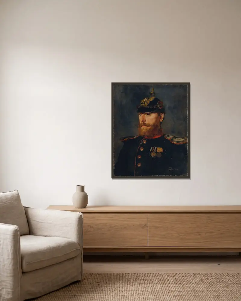 Landwehroffizier av Wilhelm Trübner inramad på en vägg