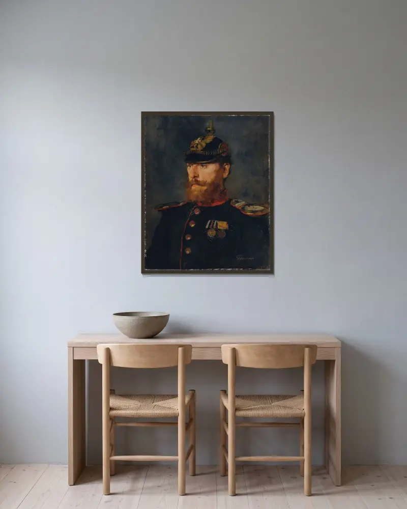 Landwehroffizier av Wilhelm Trübner inramad på en vägg