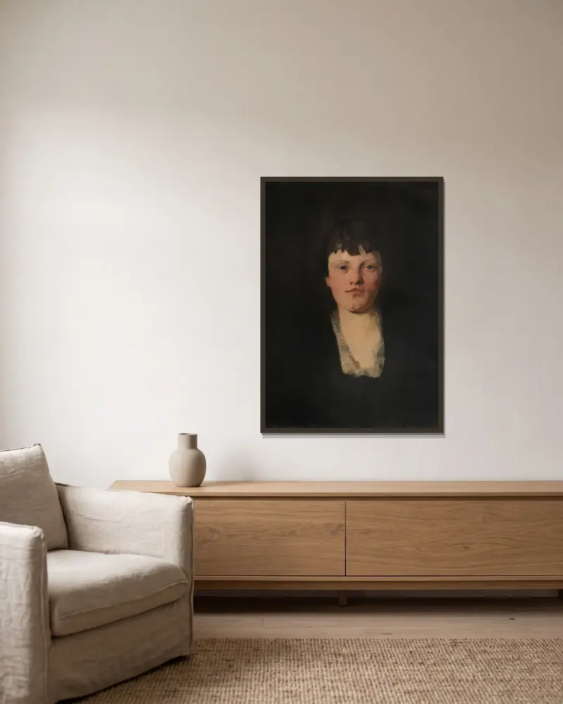 Mädchen mit viereckigem Halsausschnitt av Wilhelm Trübner inramad på en vägg