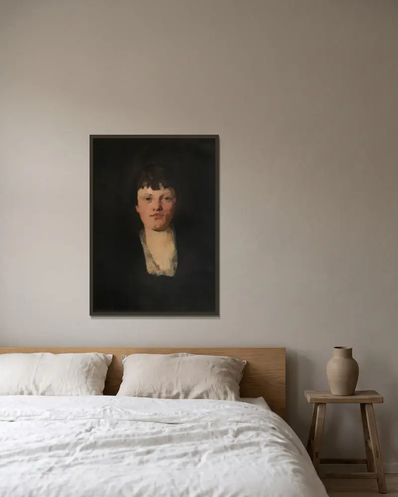 Mädchen mit viereckigem Halsausschnitt av Wilhelm Trübner inramad på en vägg