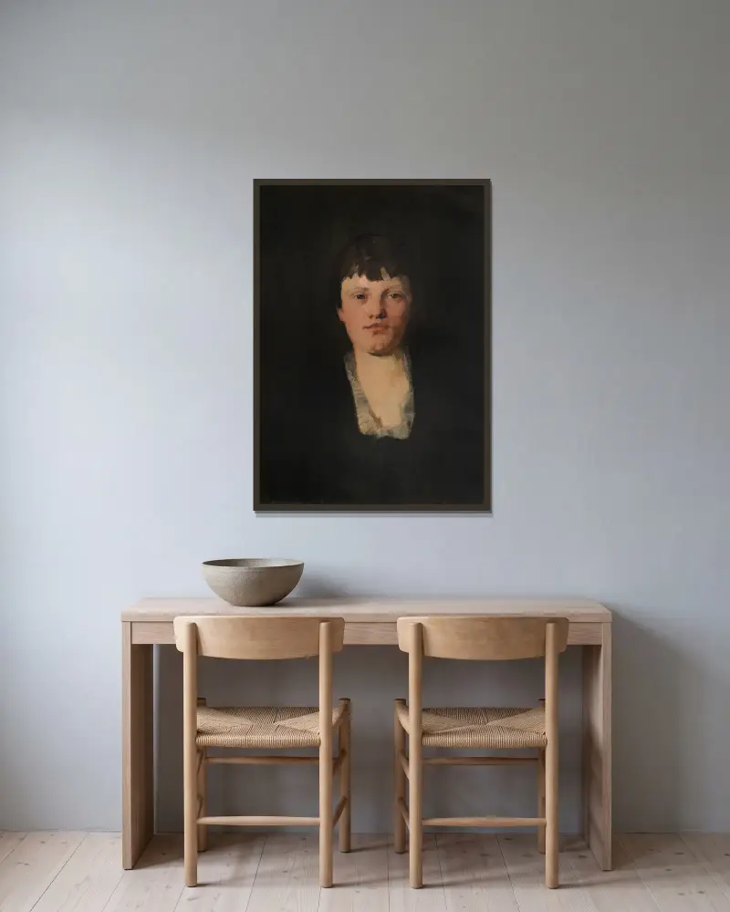Mädchen mit viereckigem Halsausschnitt av Wilhelm Trübner inramad på en vägg