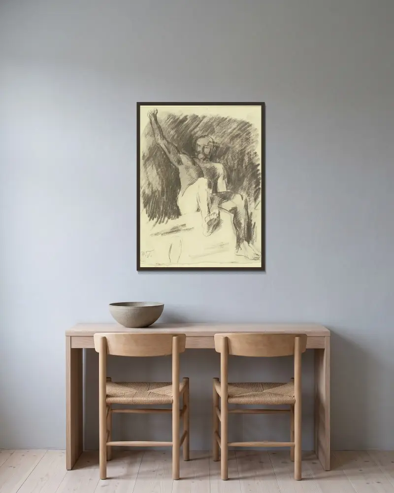 Männlicher Akt (Studie zur Gigantenschlacht) von Wilhelm Trübner gerahmt an einer Wand